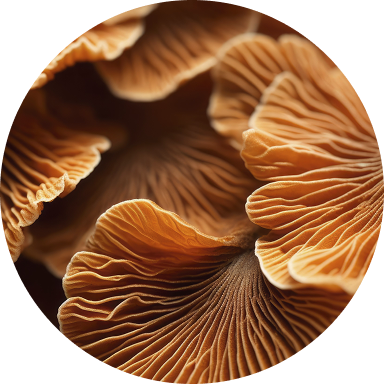 Close-up of a brown mushroom cap with intricate details